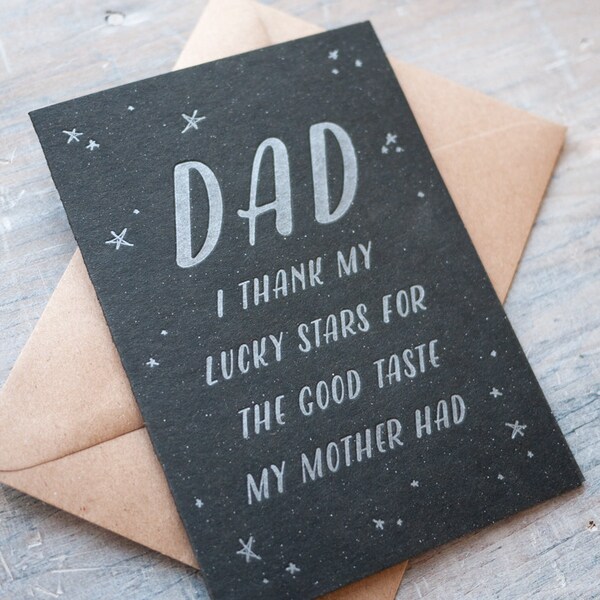 Funny Fathers Day letterpress card - thank my lucky stars