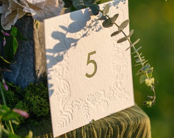 Bloom letterpress Table Numbers