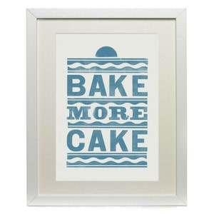 Vintage Bake More Cake Letterpress Print Red Vintage Blue