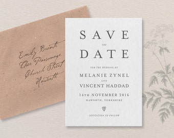 Literary Letterpress Save the Date. Haworth sample