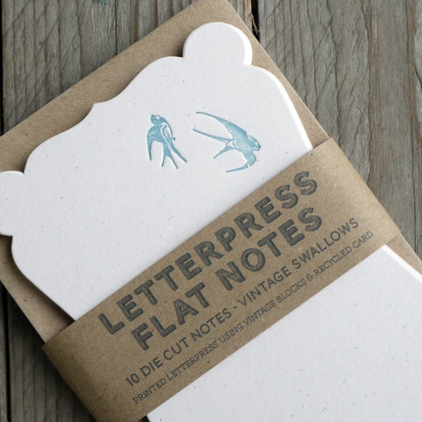 Vintage Swallows -  Letterpress Die Cut Note Cards