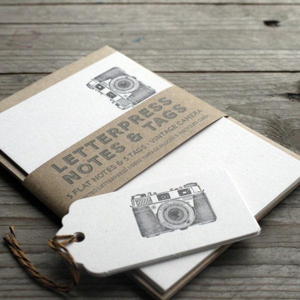 Vintage Camera -  Letterpress Note Cards and tags