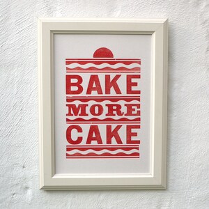 Vintage Bake More Cake Letterpress Print Red image 4