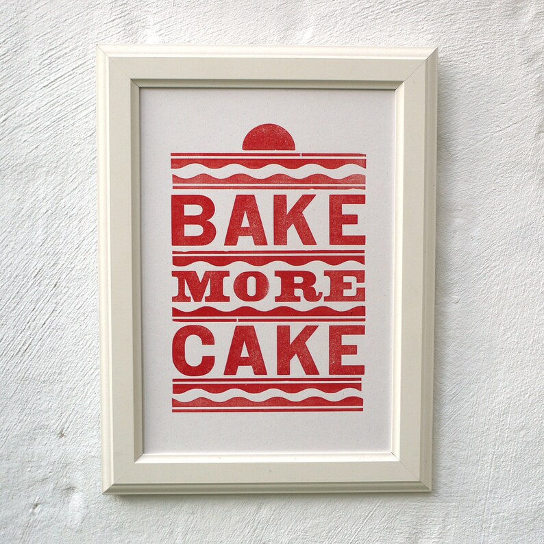 Vintage Bake More Cake Letterpress Print Red image 4