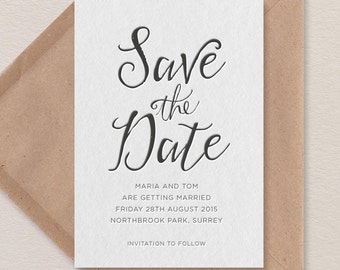 Modern Calligraphy Letterpress Save the Date. Style E sample