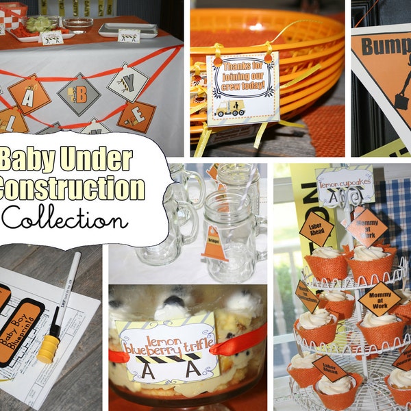 Construction Baby Shower - BABY UNDER CONSTRUCTION Design - Printable Instant Download Collection by Moo Moo's & Tutus