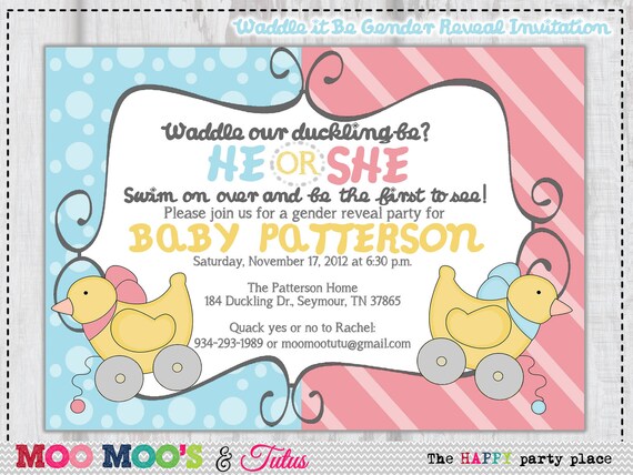 printable waddle it be gender reveal party invitation by moo moos tutus design studio printable gender reveal party invitations
