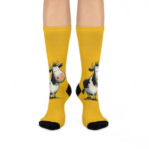 Funny Cow Design Cushioned Crew Socks, Gift for Cow Lovers, Cute Animal Socks, Fun Socks for Birthdays, Cozy Sock Gifts