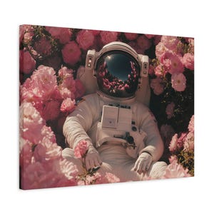 Astronaut Flower Canvas Print, Space Art for Home Decor, Gift for Astronomers, Floral Wall Art, Unique Bedroom Decoration, Science Lover