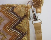 Vintage  PURSE  sequined and beaded case GOLDEN and BROWN