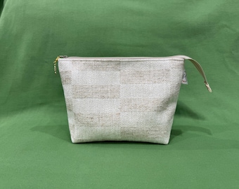 Handmade Cream Checkerboard Cosmetic Pouch – Elegant, Sustainable, and Thoughtfully Crafted