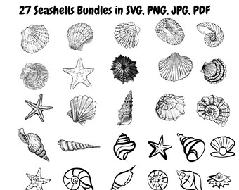 Seashell Svg Bundle ,Bundle Starfish Svg, Seashell Silhouette, Digital Download, 90's , Beach , Summer vacation shirt designs, trendy shirts