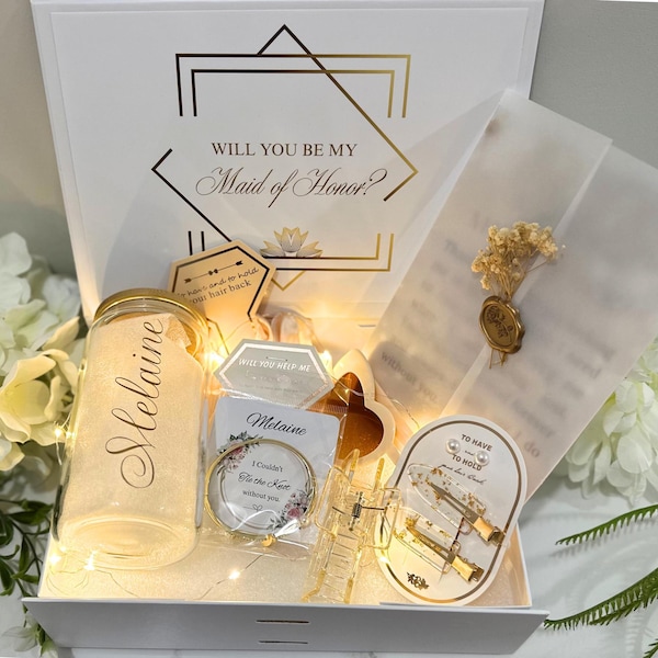 Personalized Bridesmaid Proposal Box: Magnetic Keepsake, Gold Detail