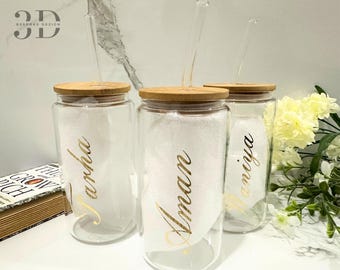 Custom Glass Tumbler, Birth Flower Cup,Personalized Iced Coffee Cup Floral Retro, Personalized Tumbler, Bridesmaid Gift,Bridesmaid Proposal