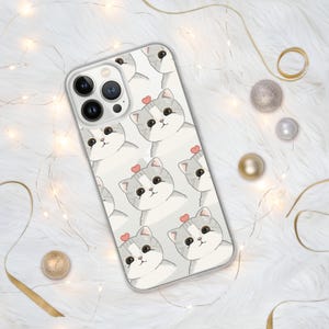 Cute Cat Clear Phone Case Kitty Case Cover geschikt voor iPhone 16 Pro Max 15 14 13