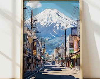 Mount Fuji Honcho Street Travel Poster, Japanese Wall Art, Mt Fuji Japan Wall Art, Japanese Decor, Printable Wall Art, Digital Print