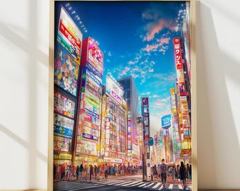 Arte mural de Akihabara, Tokio, Japón, póster de viaje, arte mural japonés, decoración con impresiones de anime, calles de Tokio, impresión digital, arte mural imprimible