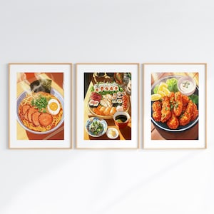 Japanese Food Wall Art, Japanese Art Print, Ramen Bowl Sushi Karaage Kitchen Decor, Japan Anime Poster, Restaurant Art, Food Lover Gift Idea