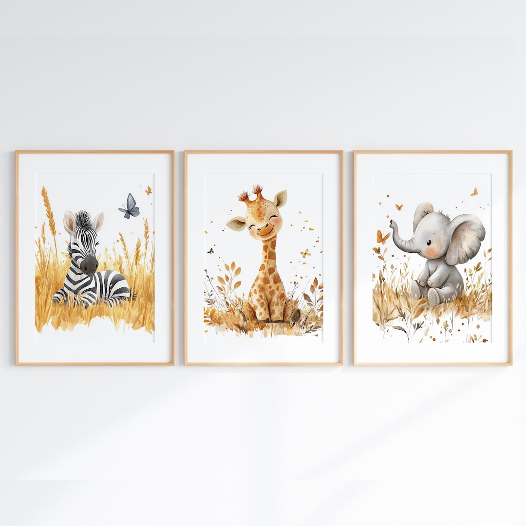 Safari Animal Nursery Wall Art, Set of 3 Jungle Nursery Prints, Zebra ...
