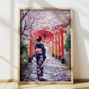 Japanese Wall Art, Kyoto Travel Poster, Kyoto Shrine Japan Print, Japanese Decor, Kimono Art Poster, Digital Print, Printable Wall Art