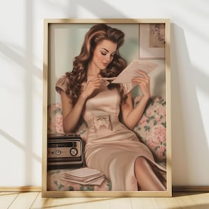 1950er Frau Liebesbrief Liebesbrief, Vintage Poster, 50er Jahre Vintage Kunstdruck, Ölgemälde, kokette Raumdekoration, Digitaldruck, druckbare Wandkunst