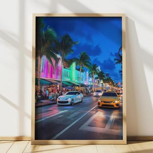 Ocean Drive Art, Miami Wandkunst, Miami Print Poster, Florida Art Decor, USA Reiseplakat, druckbare Wandkunst, Digitaldruck