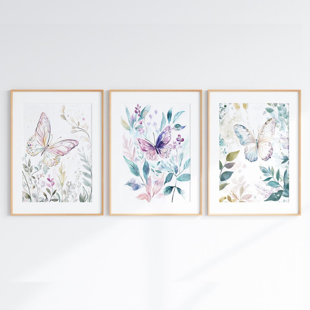 Watercolor Butterfly Wall Art Printable, Set of 3 Pastel Butterflies ...