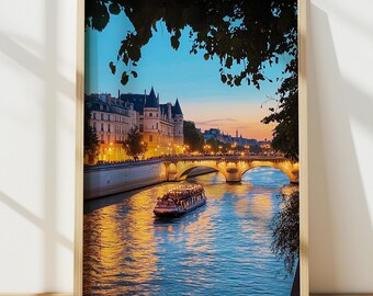 Seine River Paris Wall Art, Paris Bridge Art, Paris Travel Poster, France Print, Europe Painting Decor, Digital Print, Printable Wall Art