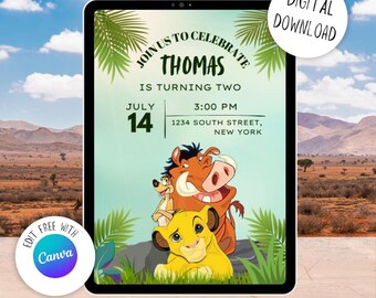 Plantilla de invitación de cumpleaños de El Rey León: Invitación para fiesta infantil (Descarga digital)