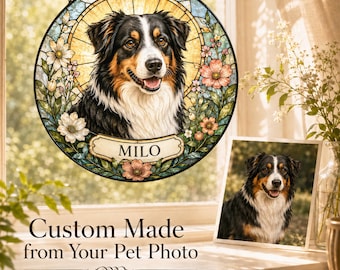 Custom Pet Suncatcher with Photo, Personalized Stained Glass Style Window Hanging, Dog Memorial Gift