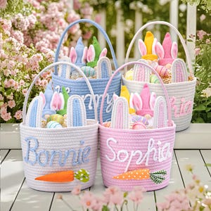 Personalisierter Osterkorb, Benutzerdefinierter Korb mit dem Namen der Kinder, Osterkörbchen für Jungen und Mädchen, Babys erstes Ostergeschenk, Osterdekor