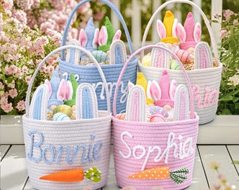 Personalized Easter Basket, Custom Basket With Kids Name, Easter Baskets For Boy And Girl, Baby First Easter Gift, Easter Decor