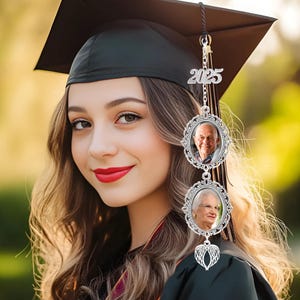 Custom Graduation Photo Charm with Angel Wings, Memorial Tassel Charm for Grad Cap, Personalized Keepsake Gift for Her or Him