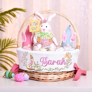 Forro de cesta de Pascua personalizado, forro de cesta personalizado con nombre de niño, forro de lona con nombre bordado, regalo de Pascua para bebé, decoración de Pascua