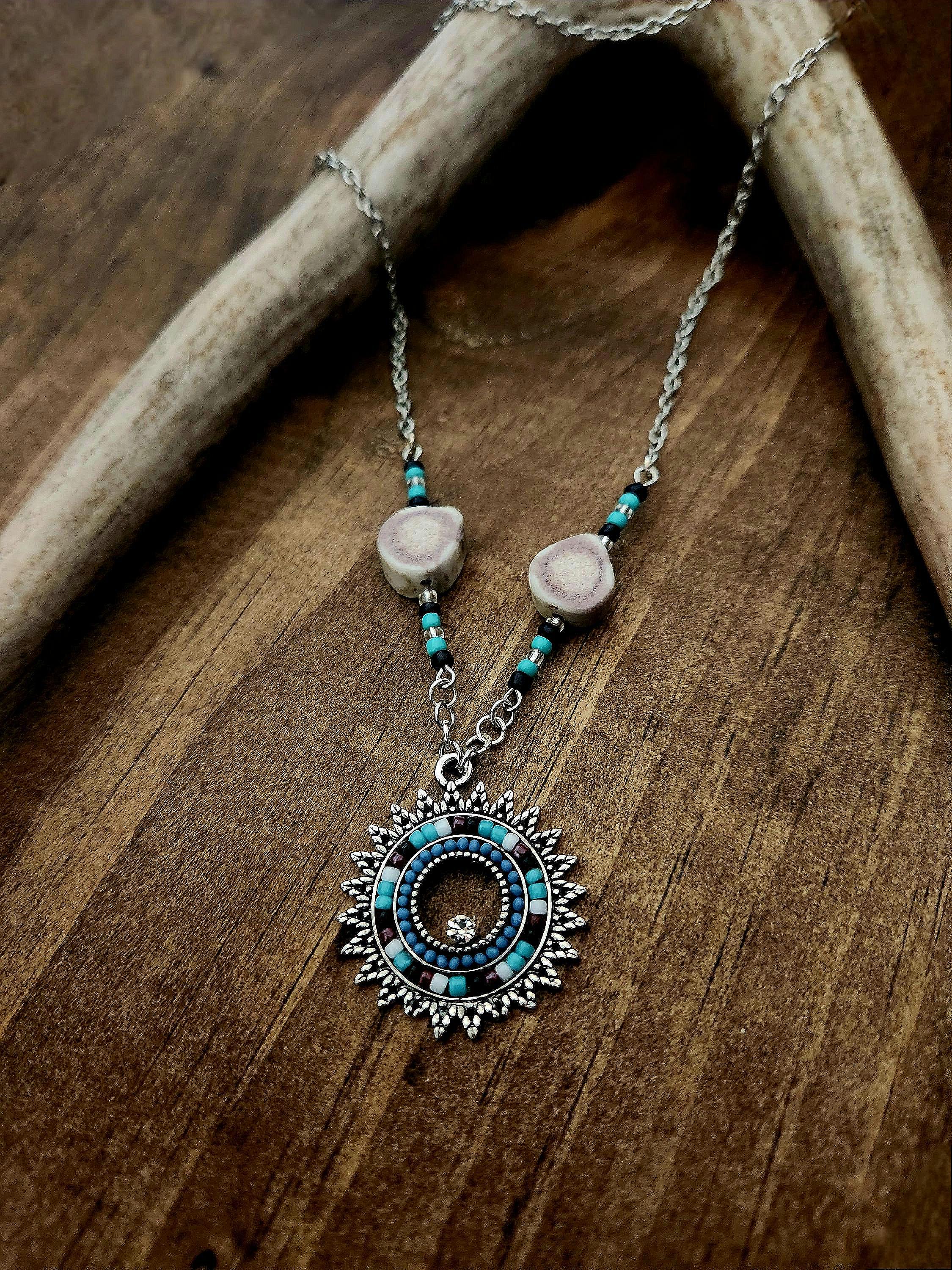 Handcrafted Necklace with Natural Shed Antler Accents – Rustic, Boho-Inspired Jewelry