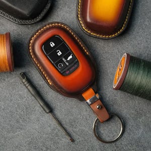 Honda lädernyckelfodral – kompatibel med CR-V, Accord, Civic, Odyssey, Vezel, Ridgeline, personlig nyckelring, anpassad logotyp och färg