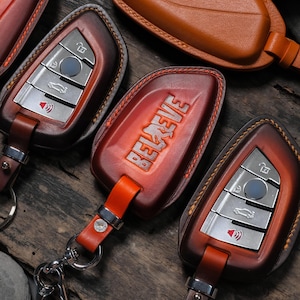 Handmade Leather Key Fob Cover for BMW – Custom Key Case for BMW Remote Fob, Personalized Car Keychain Gift for Him, Gift for Men
