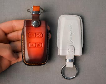 Aston Martin handmade leather key cover for Crystal Key fits DB9, DBS, Rapide, Virage, Vanquish – many colors with embossed logo options