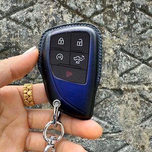 Leather Key Fob Cover for GMC Sierra 1500 2500 3500 AT4 Denali Yukon XL Canyon Handmade Key Case | GMC Accessories Gift CutOut Button
