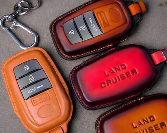 Handmade Leather Key Fob Cover Compatible With Toyota Land Cruiser 1958, First Edition, LC250 & LC300 | Custom Logo Key Case Gift for Him