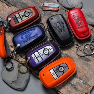 All Ford Mustang Key Fob Cover for – Dark Horse,Mach-E, GT Coyote, Shelby EcoBoost | Leather Case Remote Keyless Protector & Keychain Holder