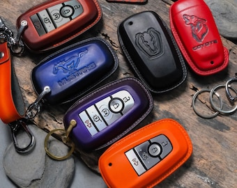 All Ford Mustang Key Fob Cover for – Dark Horse,Mach-E, GT Coyote, Shelby EcoBoost | Leather Case Remote Keyless Protector & Keychain Holder