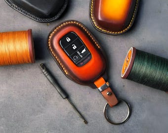 Funda de cuero para llavero Honda: compatible con CR-V, Accord, Civic, Odyssey, Vezel y Ridgeline. Llavero personalizado con logotipo y color personalizados.