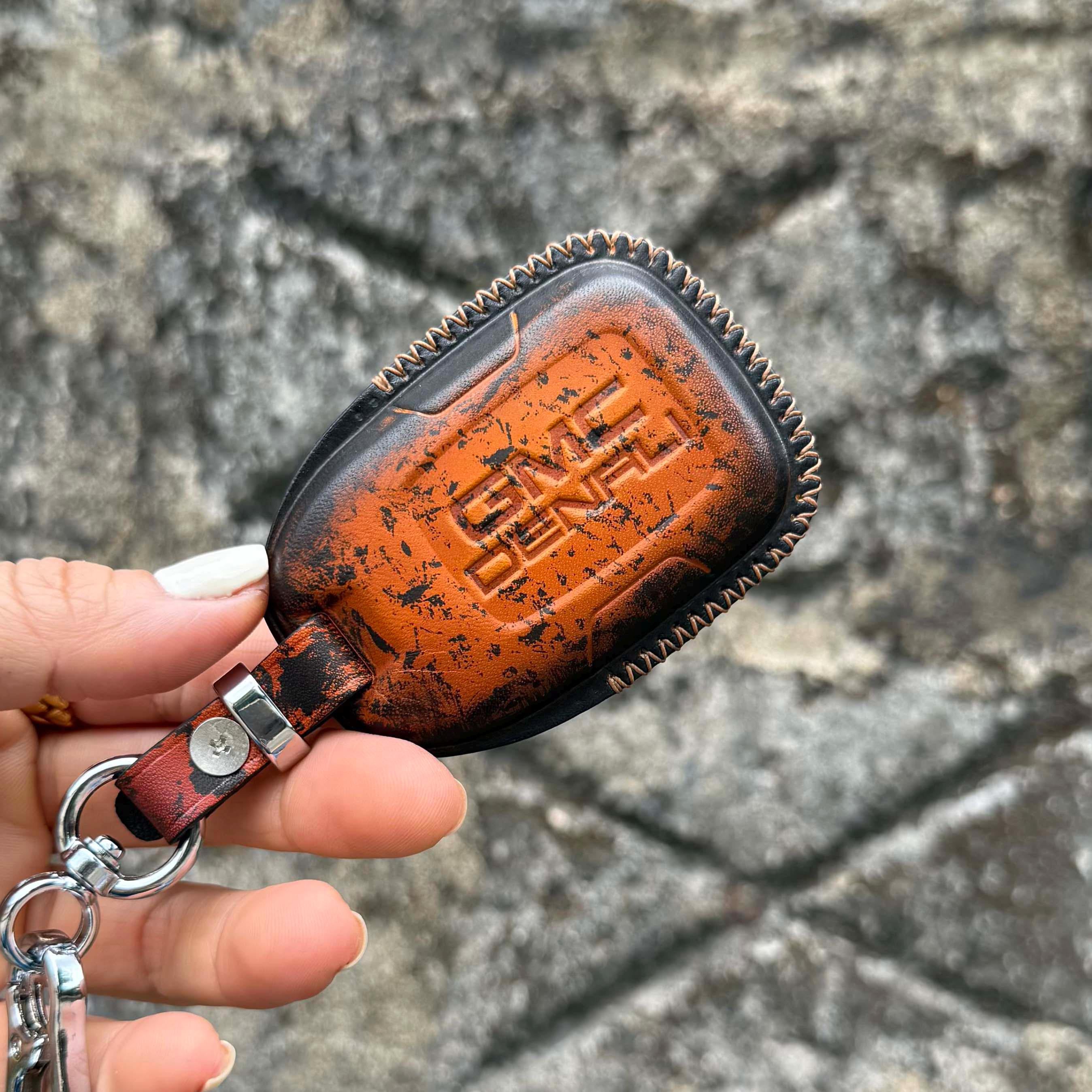 Custom Leather Key Fob Cover for GMC Sierra Canyon Yukon Acadia Terrain Denali | Personalized Key Case & Accessories for GMC Owner