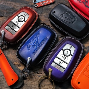 Mustang Mach-E Leather Key Fob Cover – Compatible with Rally, Premium, California Route 1, GT Performance, GT | Custom Colors, Embossed Logo