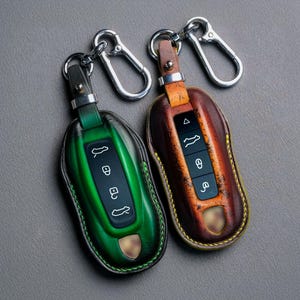 Handmade Leather Porsche Key Fob CoverFits 911 Carrera GT3 GTS Targa, 718 Cayman Boxster, Macan EV, Cayenne, Panamera, Taycan (2024–2025)