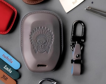 Funda personalizada de cuero con diseño de calavera para llavero de motocicleta Chief, Chieftain, Roadmaster, Springfield, Challenger (2024–2025)