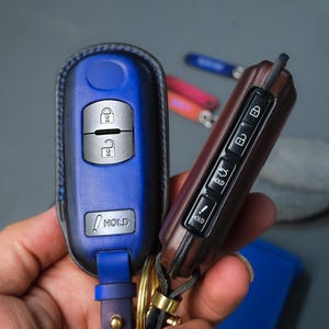 Custom Leather Key Fob Cover for Mazda 3 Hatchback (2014–2018) CX-3 (2016–2020), CX-5 (2013–2019), CX-9 (2016–2019) Custom Personalized Gift