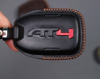 Leather Key Fob Cover For GMC Sierra 1500 2500 3500 AT4 Denali Yukon | Chevy Silverado ZR2 High Country Tahoe Suburban 2019–2025