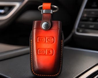 Aston Martin handmade leather key cover for Crystal Key fits DB9, DBS, Rapide, Virage, Vanquish – many colors with embossed logo options